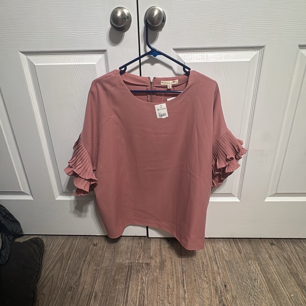 Zara Pink Boxy Ruffled Blouse with Mandarin Collar